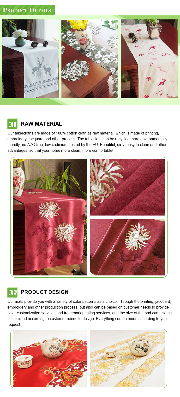 Hot sale flower linen printing dinning table runner