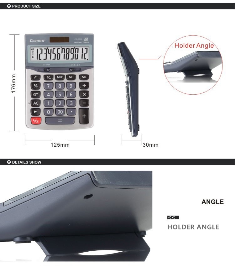 office two way power 12 digits silver desktop calculator