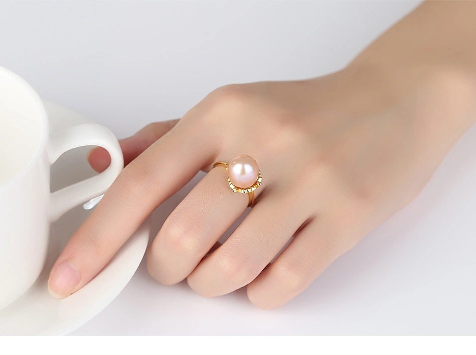 925 Sterling Silver Gold Plated Flower Freshwater Pearl Finger Rings