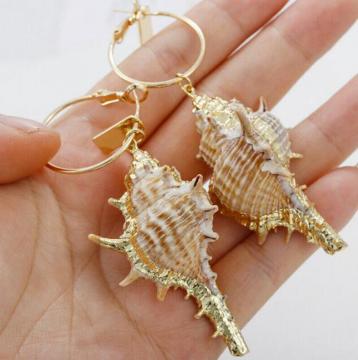 Womens Golden Accent Ocean Seashell Couch Mermaid Sea shell Witch Drop Dangle Earrings