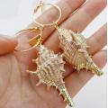 Womens Golden Accent Ocean Seashell Couch Mermaid Sea shell Witch Drop Dangle Earrings