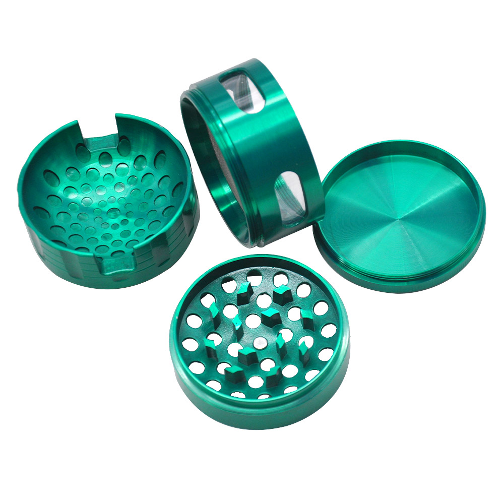 Zinc alloy 63MM 4 parts Herb grinder Weed grinder with see-through window herb crusher smoking accessories