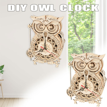 40# Wooden 3d Puzzle Model Desk Clocks Educational Toy Clocks Diy Owl Clock For Adult Vintage Home Decoration Accessories