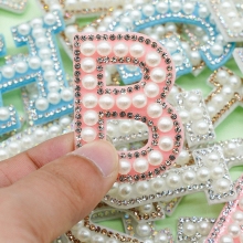 Self Adhesive Pearl Rhinestone Letter Patches A-Z Bling Appliques