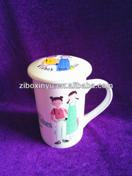 Ceramic Mug with ceramic lid and figure painting