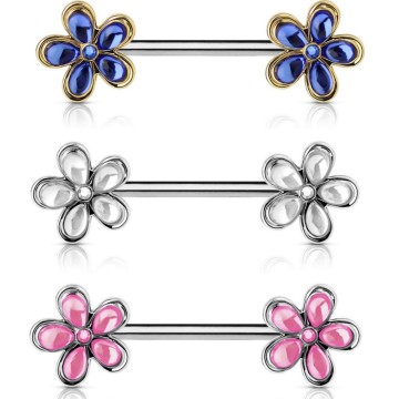 Crystal Flower Ends Nipple Ring Jewelry