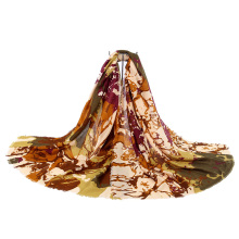 Vintage Colorful Printed Large Fringed Lady Shawl Scarf