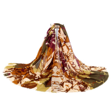 Vintage Colorful Printed Large Fringed Lady Shawl Scarf