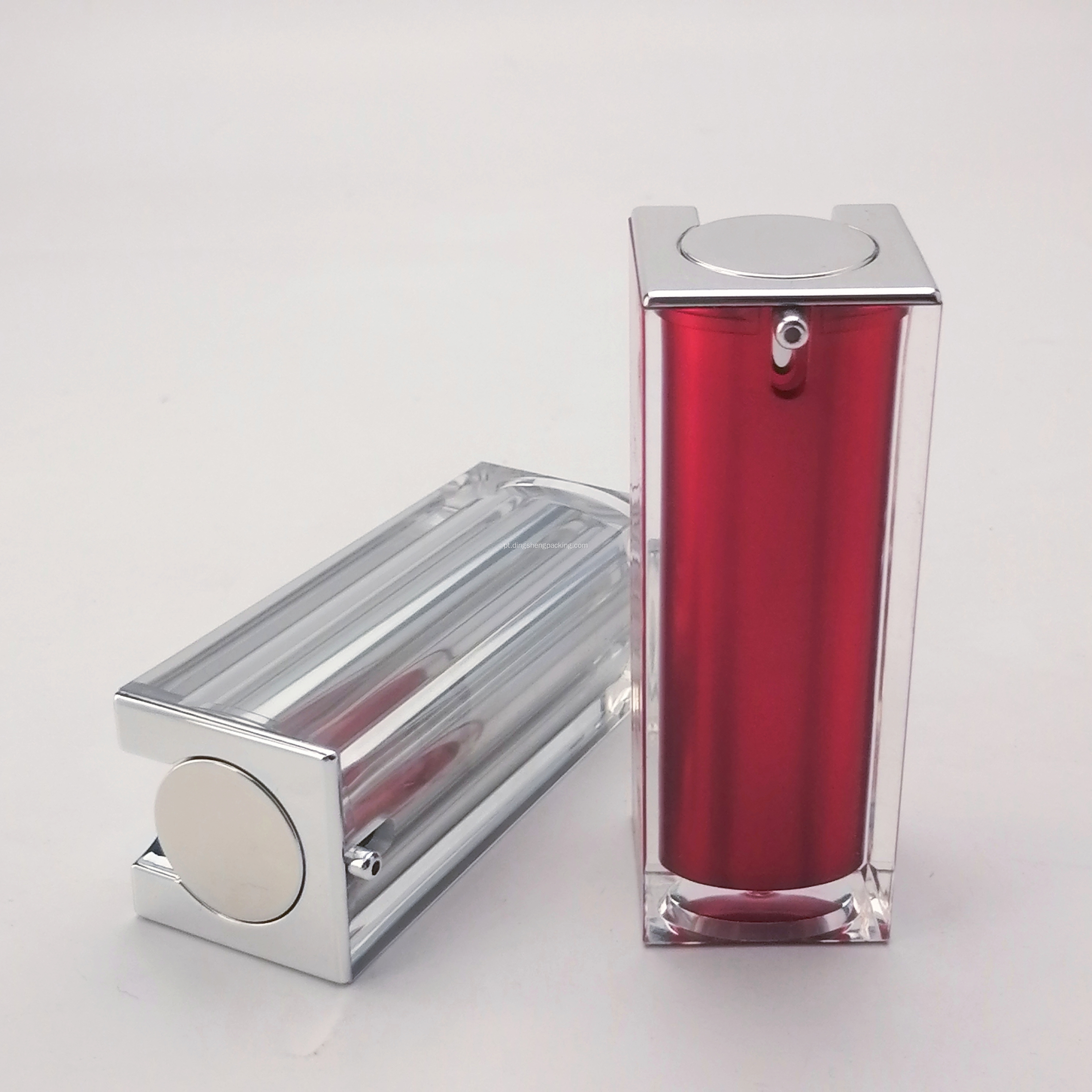 Pacote de frasco de loção cosmética para prensagem de frasco plástico de luxo com quadrado vermelho
