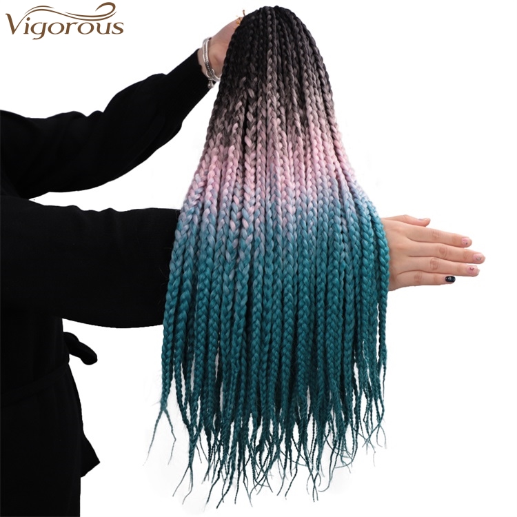 Cheap Price High Quality Rainbow Colored Box Braid Synthetic Crochet Hair Extensions Jumbo False Ombre Braiding Hair