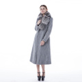 Haze grey cashmere coat with large collar