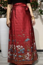 long red pleated skirt