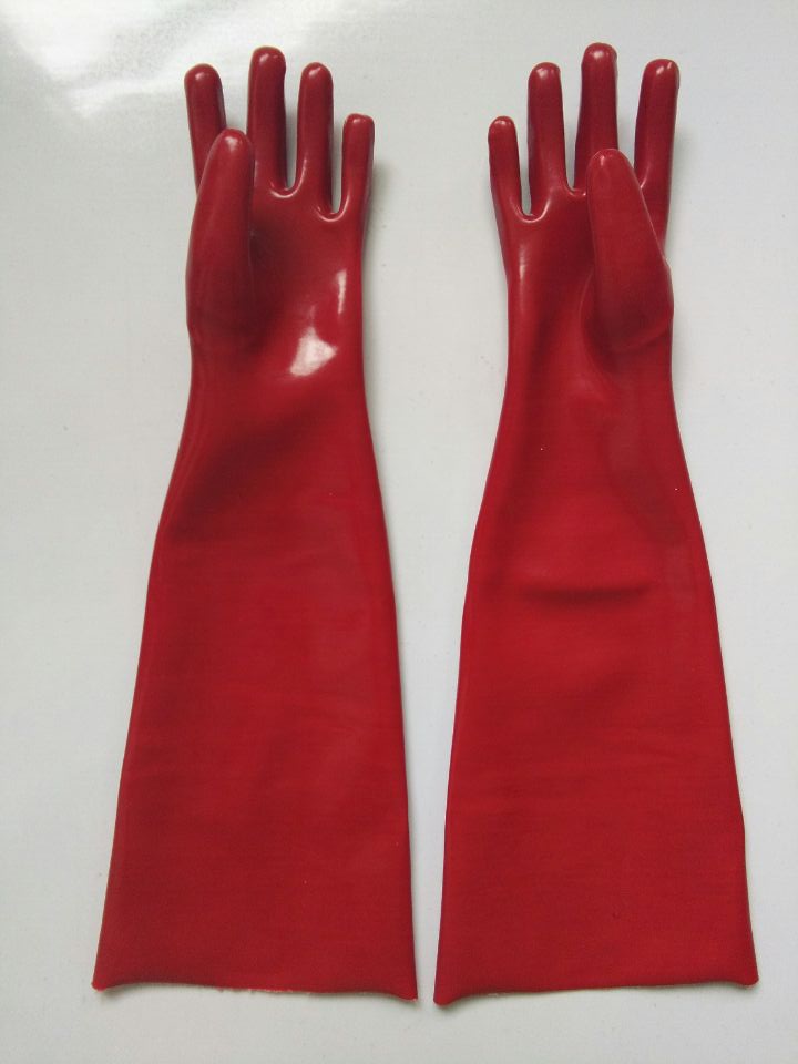 Red PVC Coatd Glove.Sonooth-Finish. 24 &quot;Offene Manschette