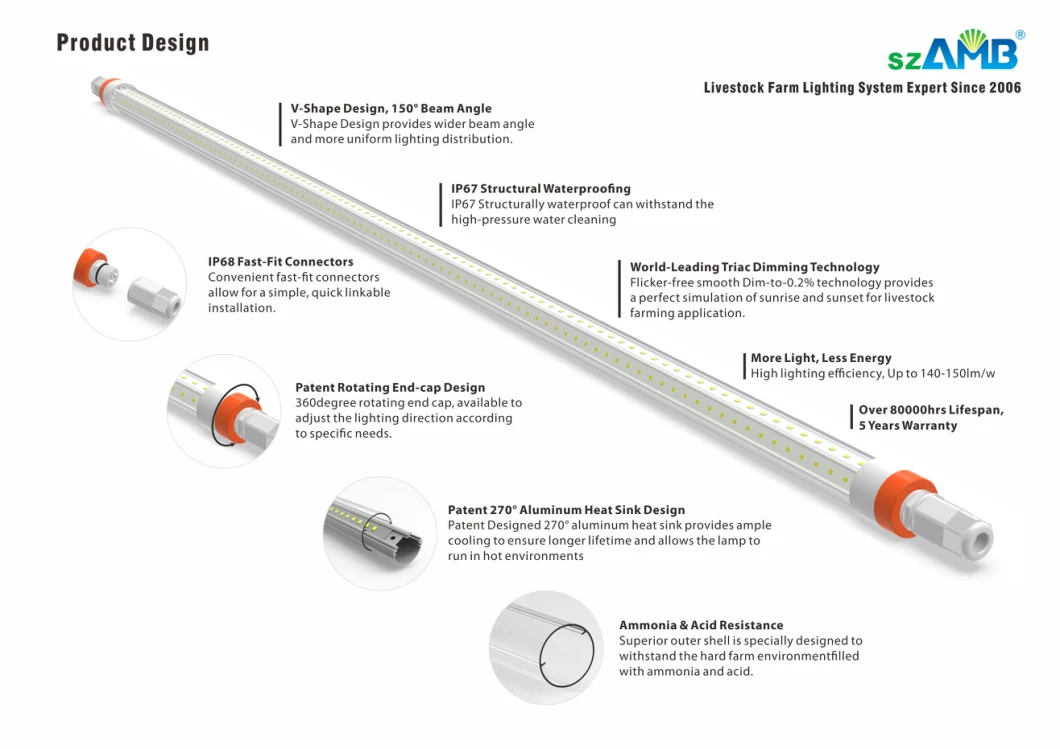 T8 IP67 Full Spectrum Agriculture LED Tube Poultry Farm Light for Broiler Chick Shed