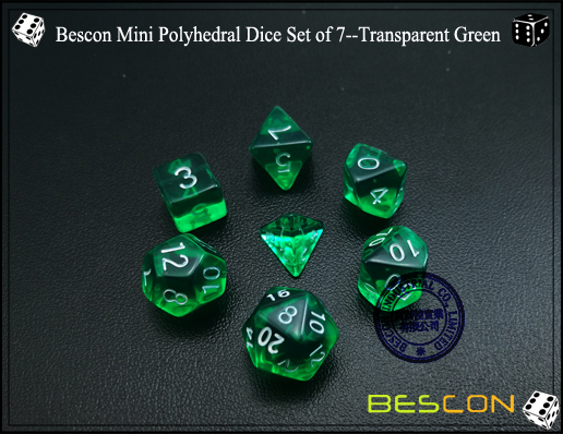 Bescon Mini Polyhedral Dice Set of 7--Transparent Green-3