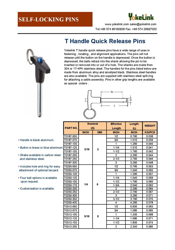 T Handle Quick Release Pins Catalogue_1 T Handle Quick Release Pins Catalogue_1