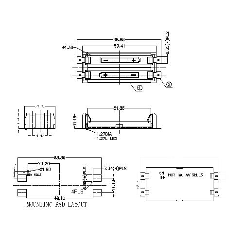 Coin Cell Holders FOR 2AA BT-M-G0-R-2AA-2