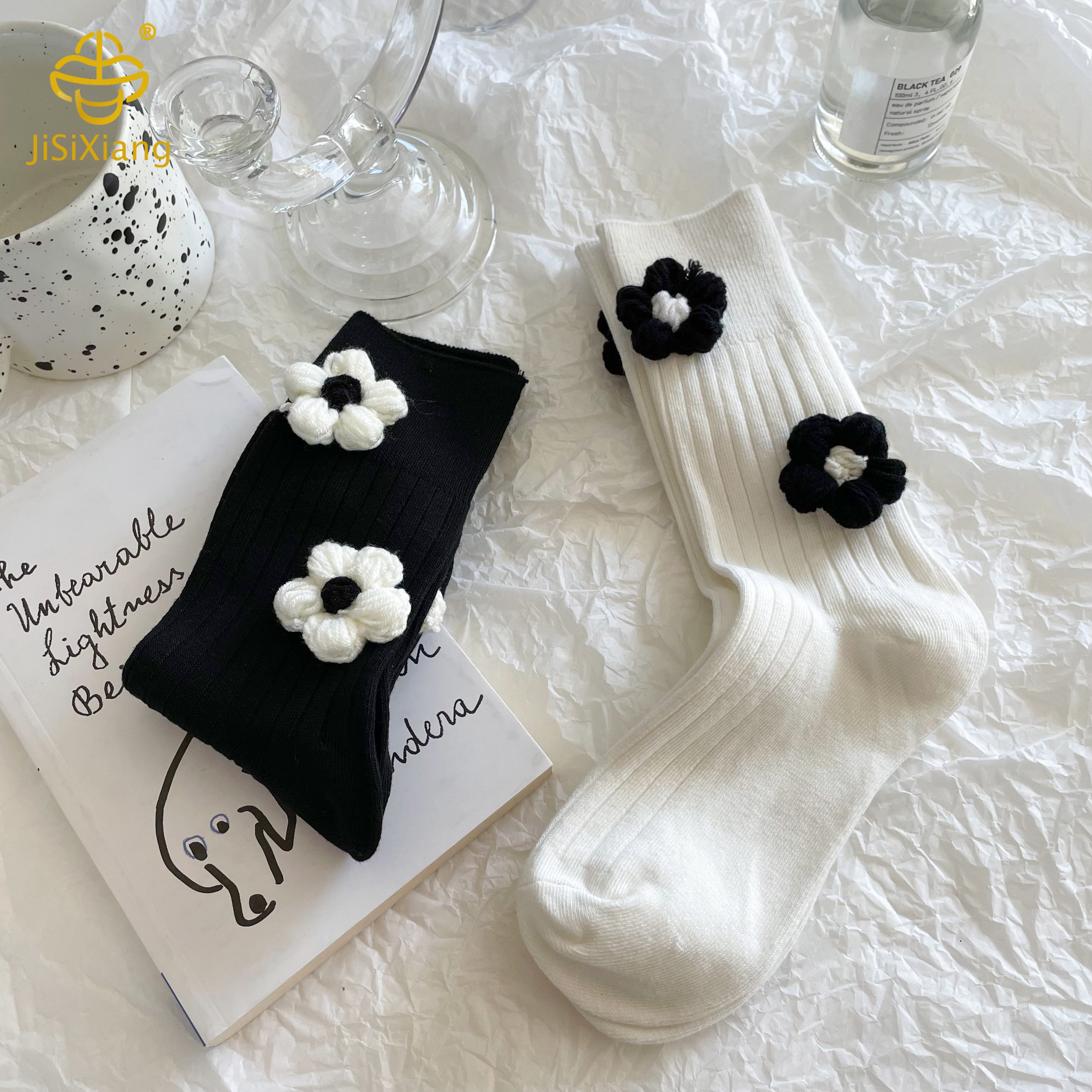 흰색 3 차원 꽃 관은 가을과 겨울 스타일 white three-dimensional flower tube ins autumn and winter styles