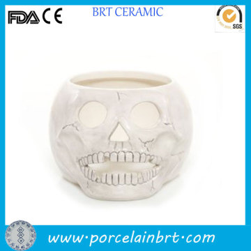 Skull ceramic white candle jar