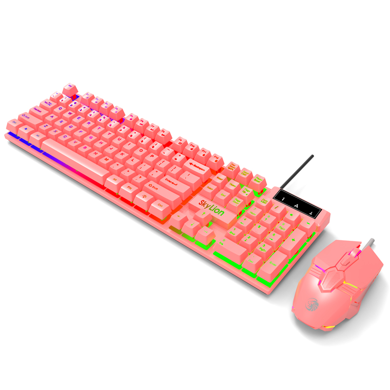 Проводная клавиатура и мышь настольного офисного компьютера с RGB-подсветкой