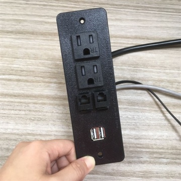 Black Recessed Power Strip with Network Port