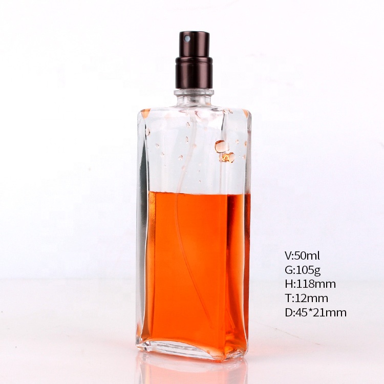 50ml Transparent square glass perfume bottles with sprayer