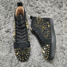Genuine Leather High Top Rhinestone Studded Couple Shoes