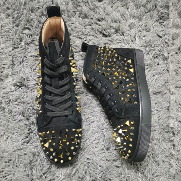 Genuine Leather High Top Rhinestone Studded Couple Shoes