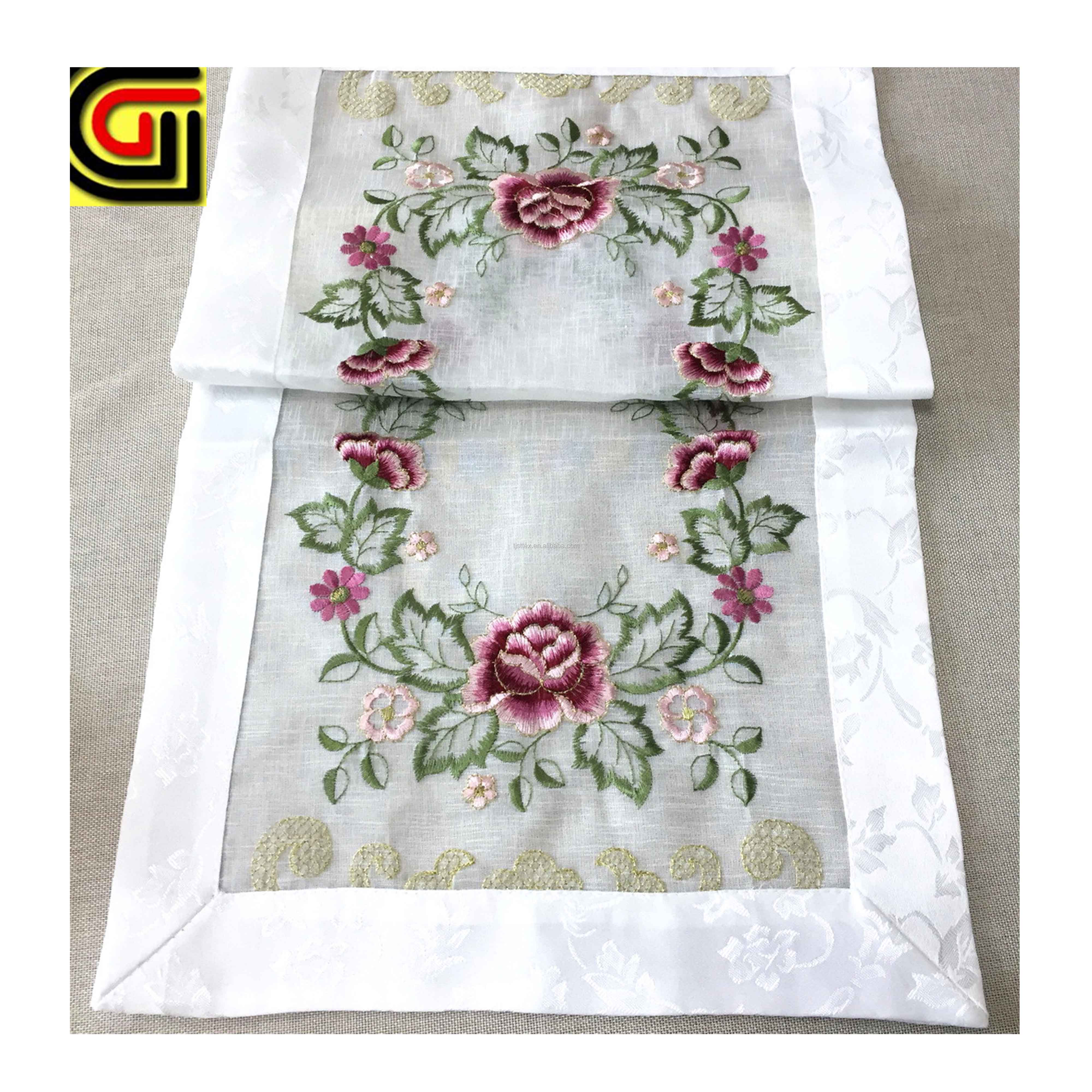 White Embroidery rose organza table cloth table runner