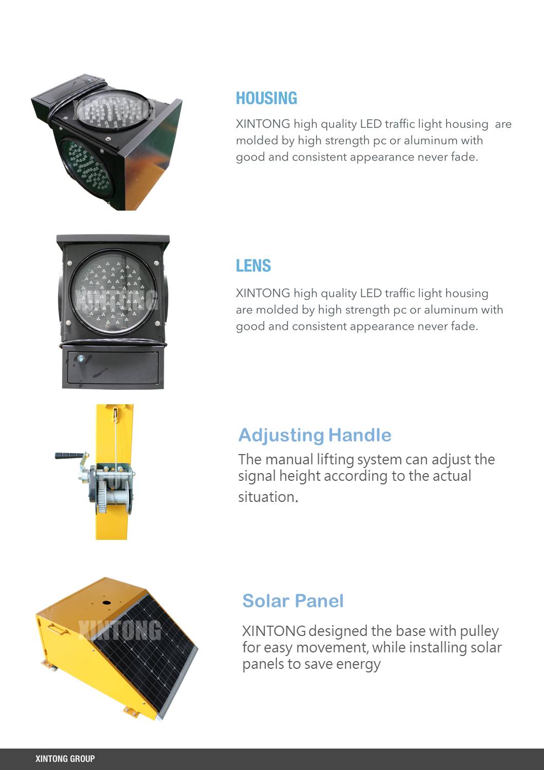 XINTONG led solar portable four sided led traffic light