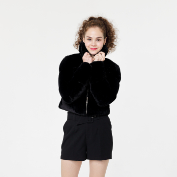 Fashion Black Padded Jackets Faux Fur Coat