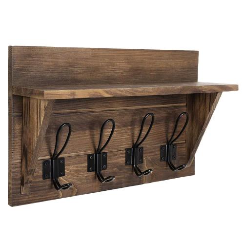 Rustic Wooden Wall Mounted Entryway Coat Rack Hooks