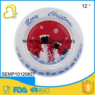 cheap christmas design round melamine kids christmas plate