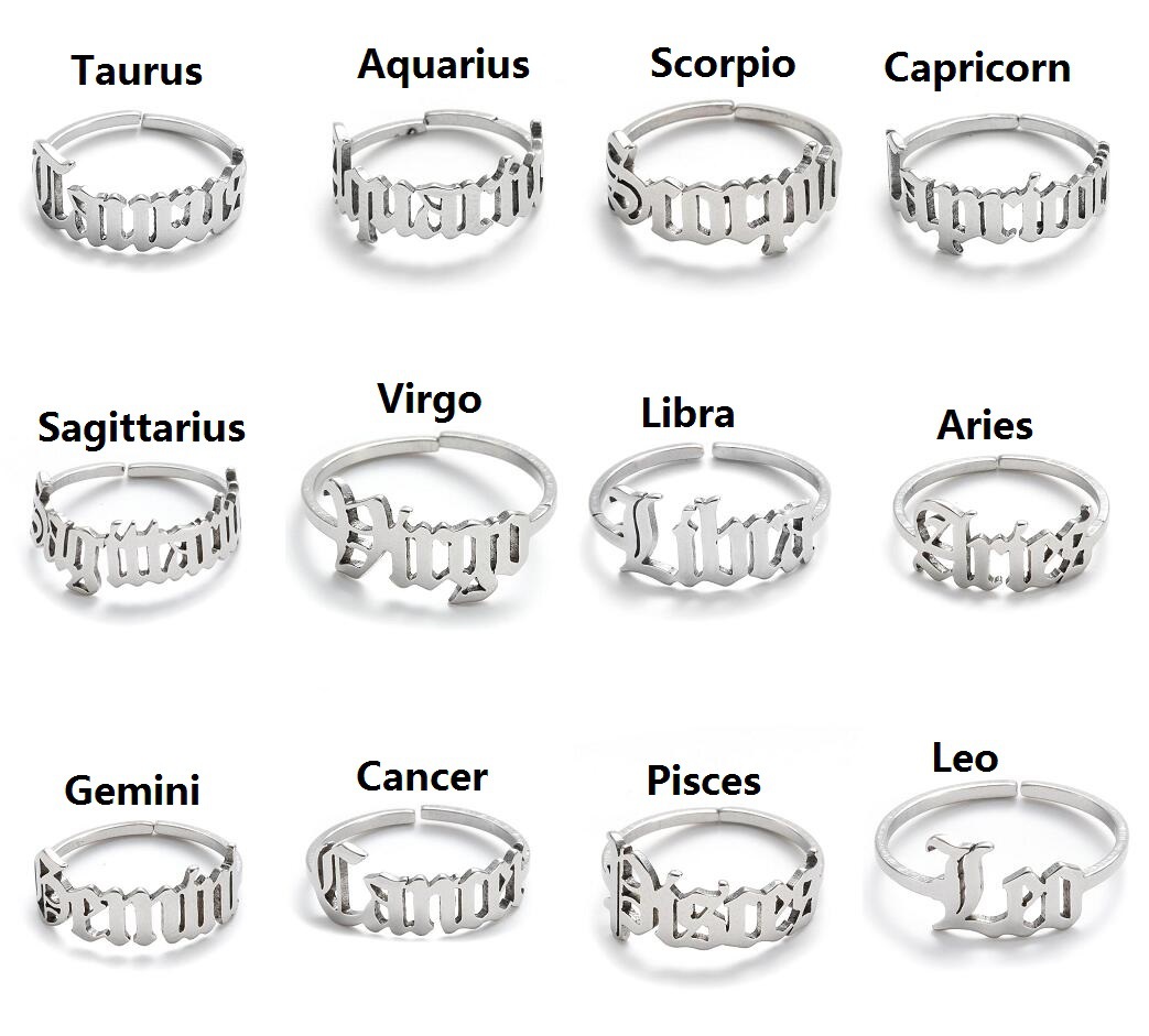 12 zodiac sign jewelry zodiac ring stainless steel resizable open zodiac belly ring jewelry women man