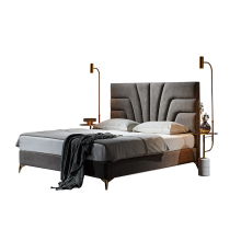 Luxury Grey Fabric Double Bed with High Headboard
