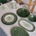 ชุดโต๊ะอาหารเซรามิกสีเขียวมาร์ชสีเขียววินเทจสีเขียว