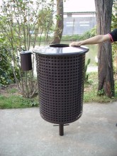 Pedestal embedded mount garbage waste bin galvanized steel outdoor garbage bin