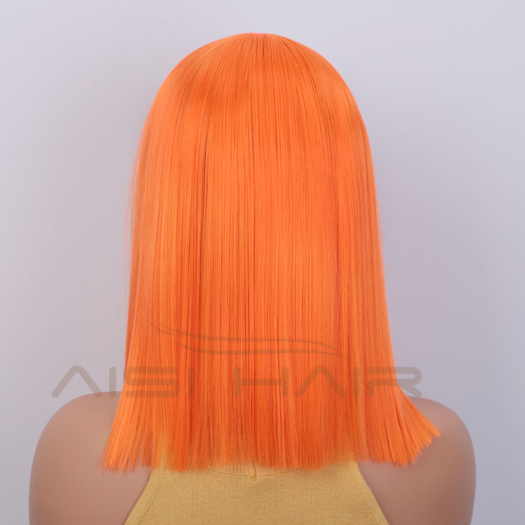 Aisi Hair Medium Long 16 Inch Cosplay Orange Wig Swiss Lace Wig Silky Straight Synthetic Lace Frontal Hair Wigs For Black Women