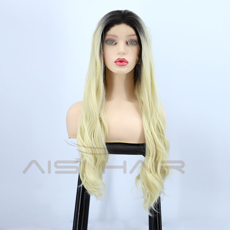 Aisi Hair Cheap Vendor Popular Long Wavy Curly Body Wave Ombre Blonde Lace Frontal Synthetic Hair For Black Women Lace Front Wig
