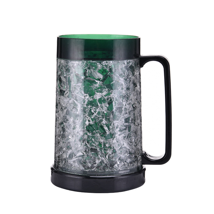 Durable Double Walled Freezer Beer Mugs, Double-Wall Insulation Glass Gel Frosty Mug, BPA-Free Plastic Mugs Frozen Beer Glasses