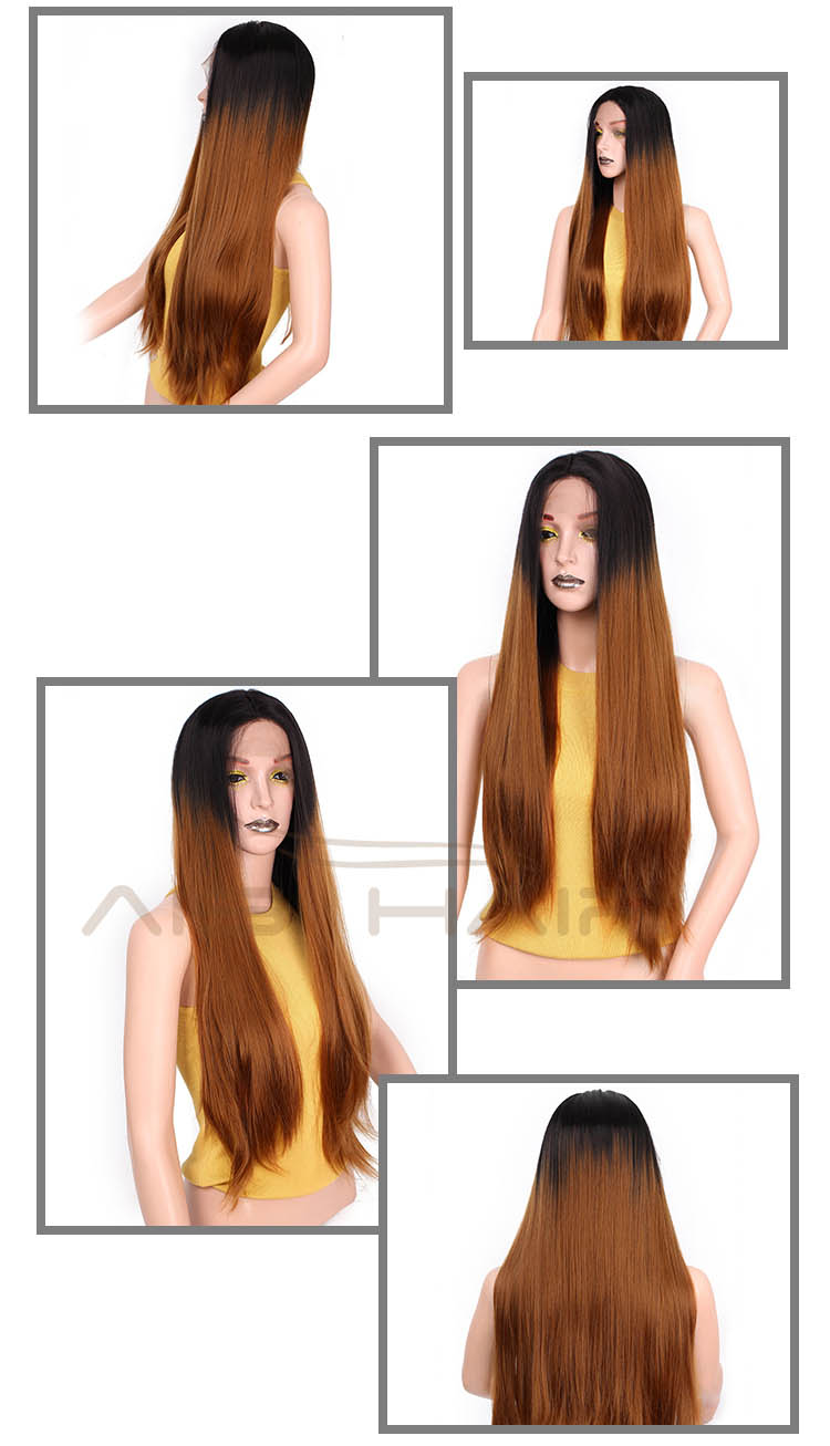 Dropshoppping Silky Straight Wig Lace Frontal Ombre Brown Dark Long Wig Natural Wave Front Lace Hair Wigs For Women