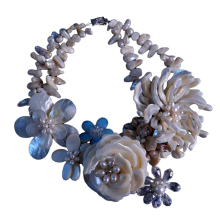 925 Sterling Silver Mother of Pearl Shell Necklace Bali Style