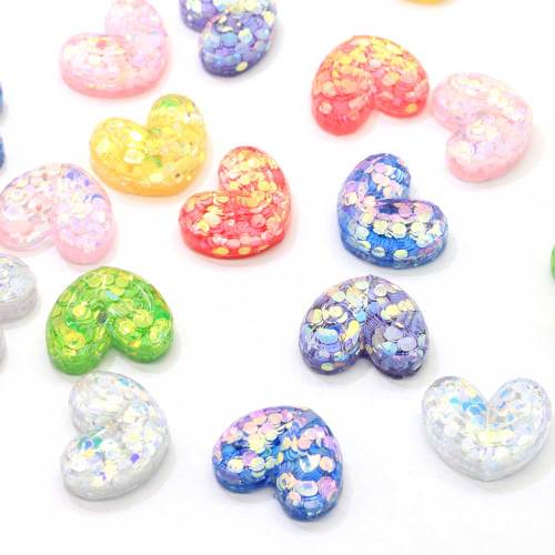 Glanzende hartvormige platte achterkant hars kawaii cabochons bedels slijm charme decoratie ambachtelijke ornamenten