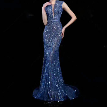 Beaded sequins sheath mermaid clothing women pop line evening dresses 2017