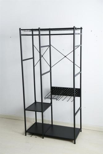 clothes rack with black metal wardrobe