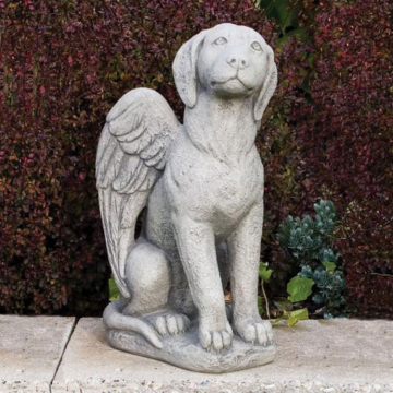 Rank good quality antique white angel dog stone statue for decorative park garden ornament