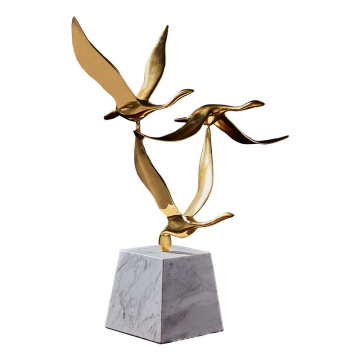 Luxury European Brass White-fronted Goose Sculpture with Marble Base for Living Room