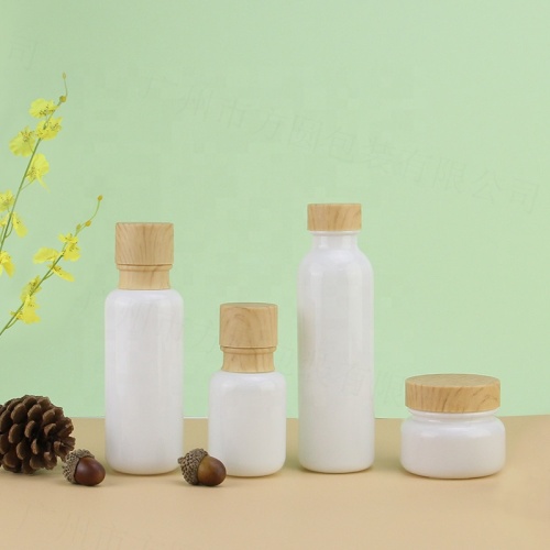 Frascos de vidrio blanco tarros con tapa de grano de madera