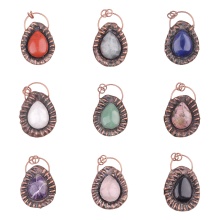Gemstone Teardrop Retro Copper Stone Pendant Natural Raw Stone Crystal Charm Pendant for Diy Jewelry Making