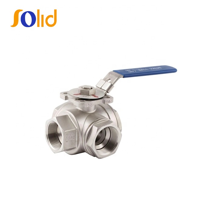 Stainless steel WCB female thread 3 way Three-Way Ball Valve with ISO5211